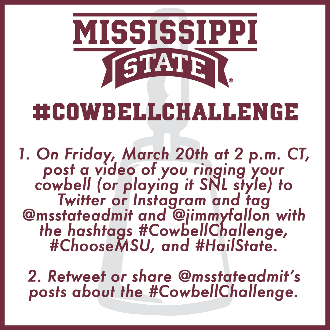 Mississippi State Admissions (@msstateadmit) on Twitter photo πΎππΎπ Challenge accepted, <a href="/jimmyfallon/">Jimmy Fallon</a>. #cowbellchallenge #choosemsu #hailstate πΎππΎπ πΎππΎπ Challenge accepted, <a href="/jimmyfallon/">Jimmy Fallon</a>. #cowbellchallenge #choosemsu #hailstate πΎππΎπ