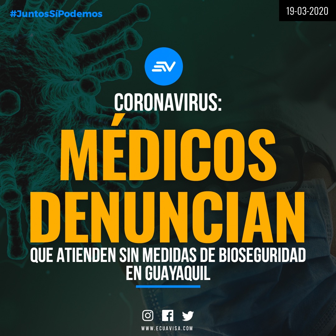 EcuavisaInforma's tweet photo. 🔴ATENCIÓN Médicos rompen el silencio y denuncian que están atendiendo sin las medidas de bioseguridad en algunos hospitales de #Guayaquil. Muchos prefieren renunciar para no convertirse en transmisores del virus #CoronavirusEc ➡️ https://t.co/k3KP3P9yNO https://t.co/zgcT62qsgC
