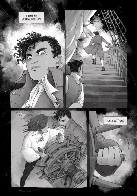 Firstly, the myth that you HAVE to draw in color or your comic will be boring and unpopular. Well manga exists, so no. The possibilities of textures, patterns, and contrasts are ENDLESS. (Art from Tiger Tiger by @petra_nordlund, Bride Stories, Bone, Gisele Alain) 