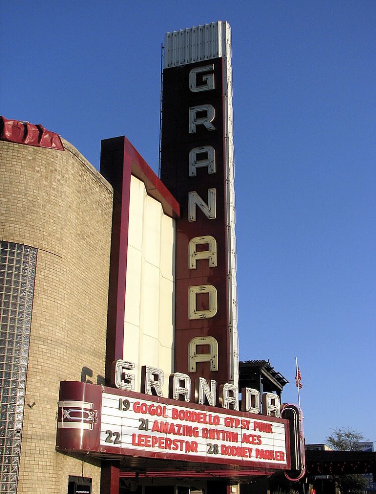 On this day in 2008, I saw  @GogolBordello at the  @granadatheater in Dallas. Couldn’t find my ticket stub for this one (might’ve just been a door list situation, I don’t remember), but I took this picture of their awesome marquee.