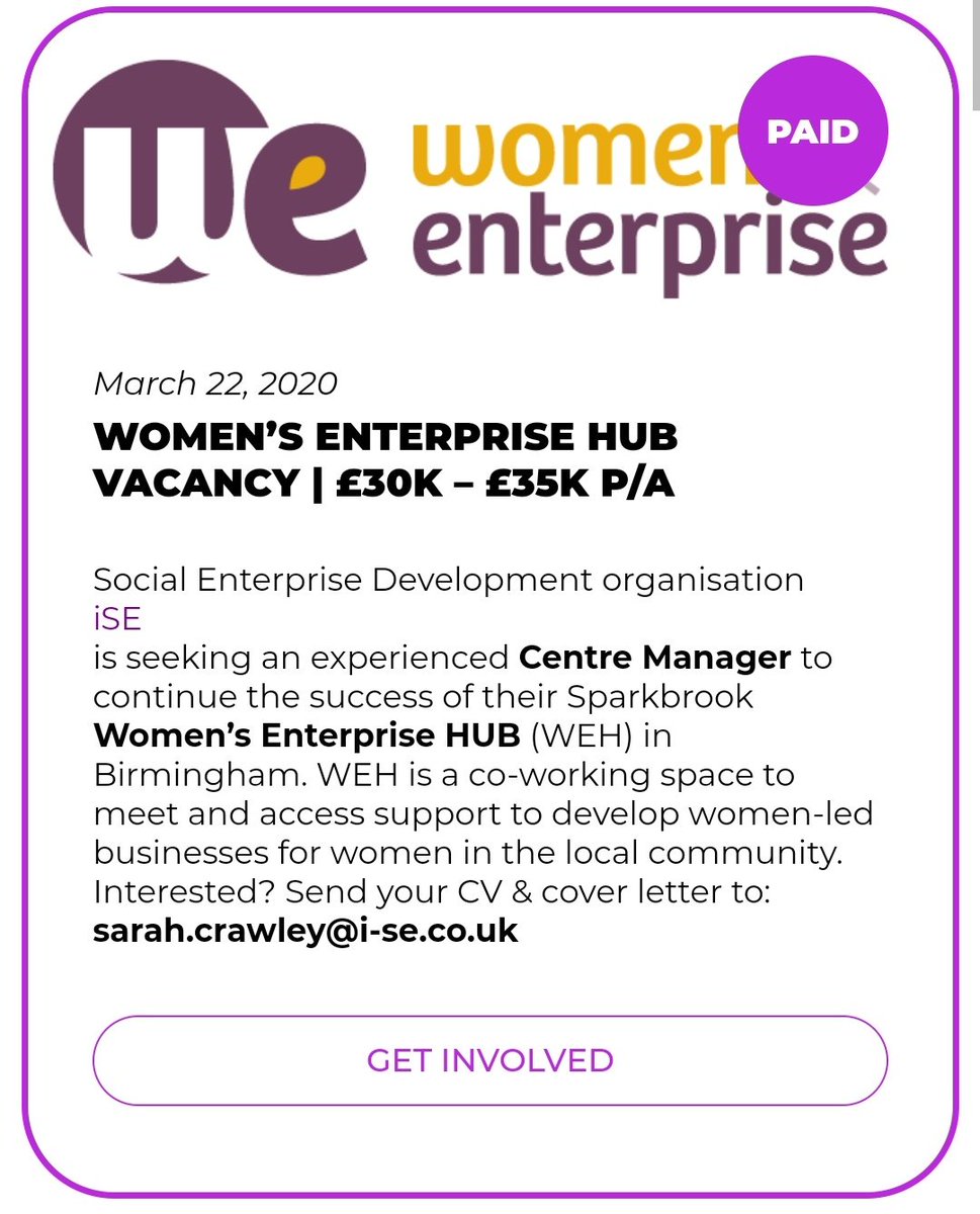 its_GirlDreamer's tweet photo. 🚨 JOB OPPORTUNITY 🚨

Our friends @womenandent have a vacancy for a Centre Manager to continue the success of their Birmingham Women's Enterprise Hub! 

Please share with anyone you know who may be job seeking &amp; fits description 👇🏽

Link in bio to apply - deadline 22nd March! 👀 https://t.co/5bbMqDYQ84