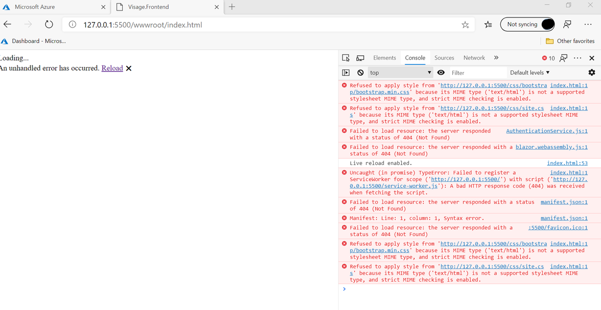 hackmum's tweet image. @danroth27 We are using the latest preview and we have run dotnet Publish in the Release configuration for the #BlazorWasm project. But when we want to view the static asset with the Live Server extension in @code , we get the following error.