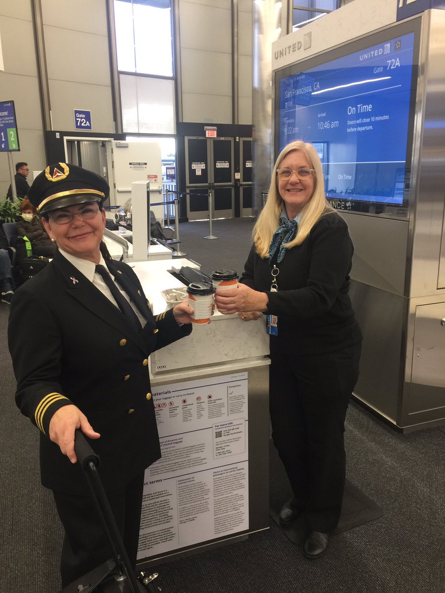 DctUnited's tweet photo. #BeingUnited @weareunited  @whyIloveao @Pameladj13 
@Maggie_Ronan @Glennhdaniels @DctUnited @mason5525 Doing "OUR BEST in the WEST" (SFO DL PILOT buys coffee for Jan at 72A).   We'll get through it together!! 🌈‼️ https://t.co/f81Fv1c5t3