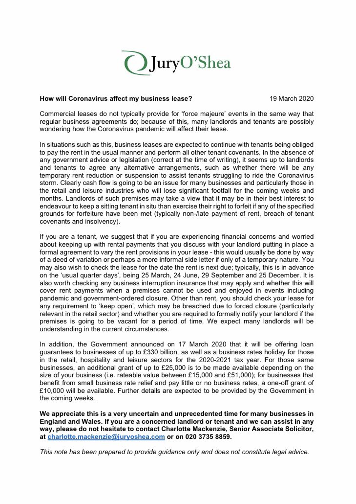 cl_mackenzie's tweet photo. My latest article discusses how Coronavirus may affect commercial leases and considers the action that landlords and tenants may wish to take in the coming weeks, as well as summarising the latest from the UK Government #coronavirusuk #commercialrealestate #ukcommercialproperty https://t.co/aRlvGl3m4R