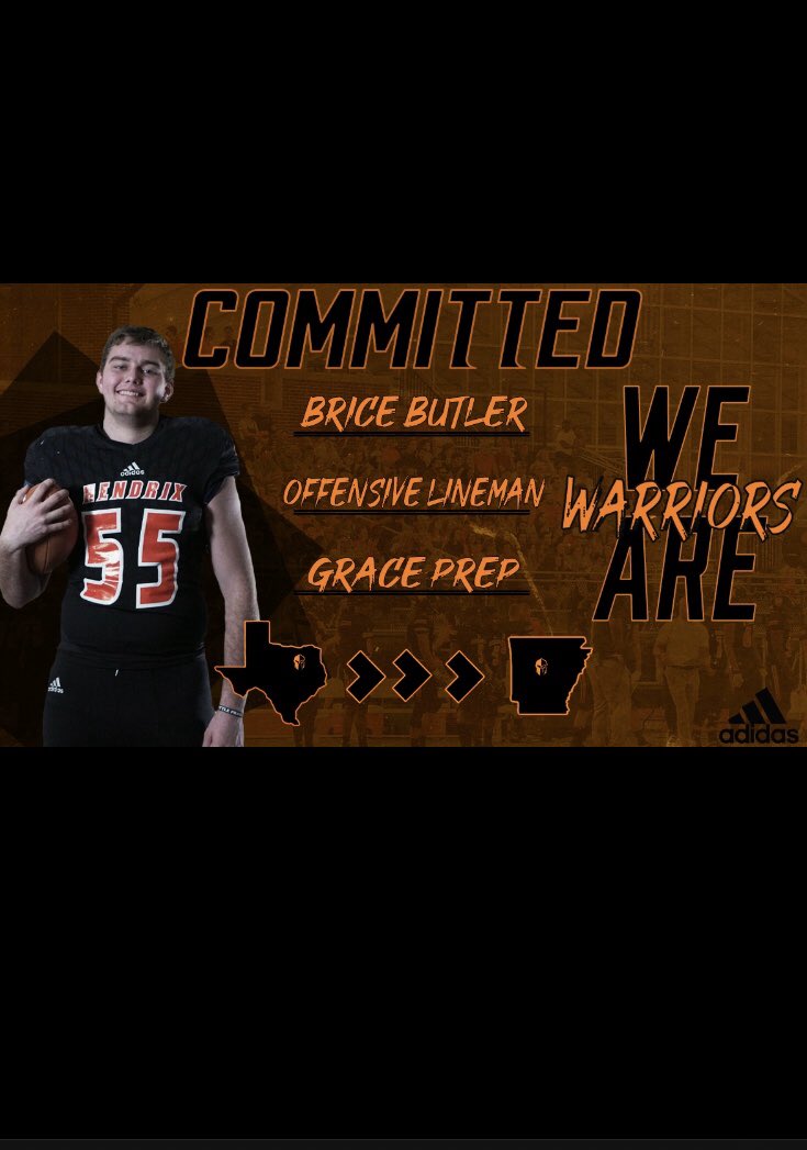 BriceButler42's tweet photo. Excited for the next chapter of my life! @NotCoachBuck @CoachLewisHDX @RussHeidiSLC @HendrixFootball @CoachNieboer @chadpegues1 @DavidreeseReese @TrenchUDFW @grace_prep https://t.co/47Z8ls9fWs