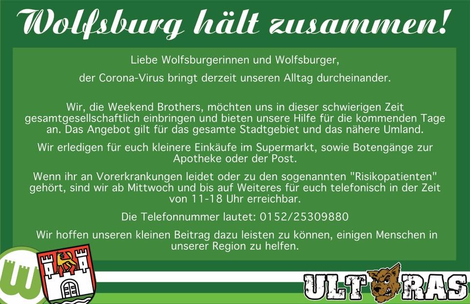 VfL Wolfsburg ultra group Weekend Brothers have made themselves available to anyone needing help in the city.