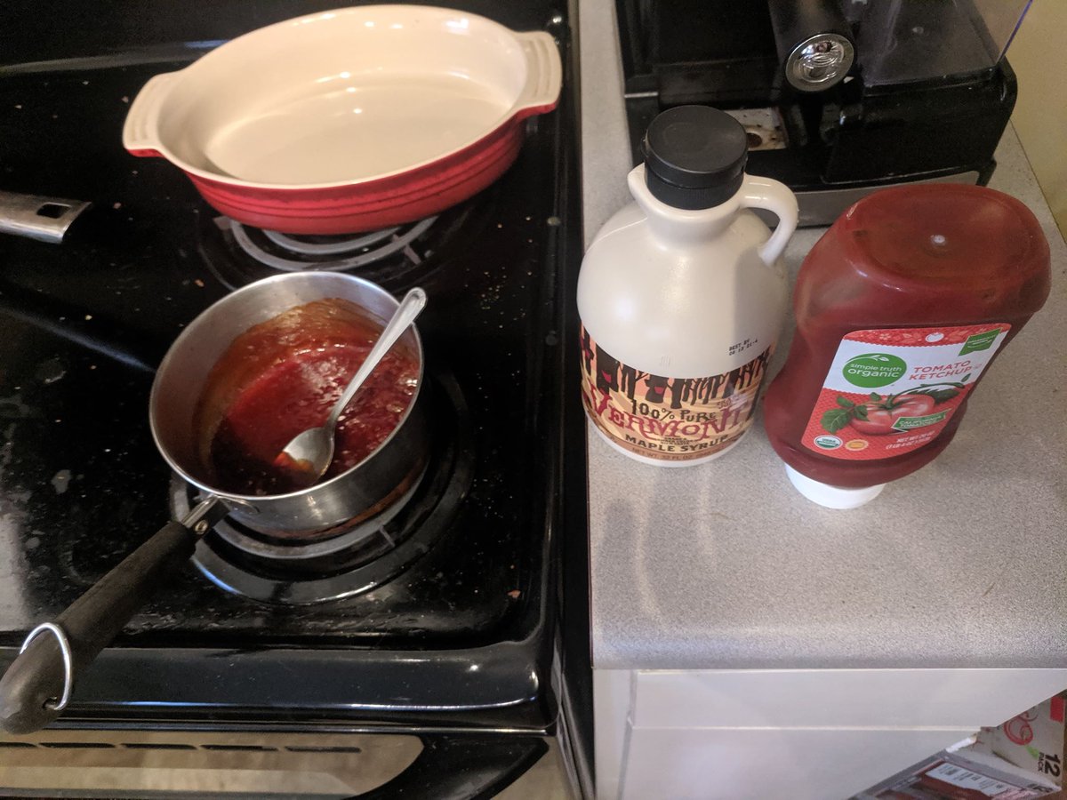 To make SYRUPCHUP: Combine maple syrup and ketchup in a 1:1 ratio. Either microwave or stovetop works. If you heat it on a stove, try not to let it boil and reduce. We want yield. The SYRUPCHUP must flow.