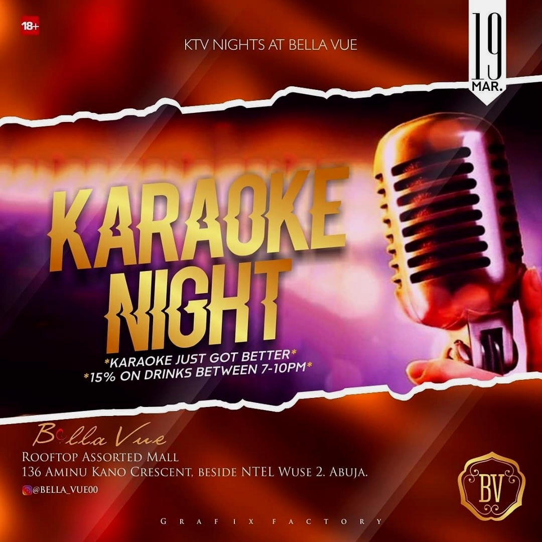 ujuleqiw's tweet photo. Join the biggest Karoake 🎤 battle!! Cash prize...WINNER TAKES ALL.
Early Arrival is advised #bellavue #abuja #nigeria

>>from @bella_vue00 https://t.co/Qj7rFWWXCD
