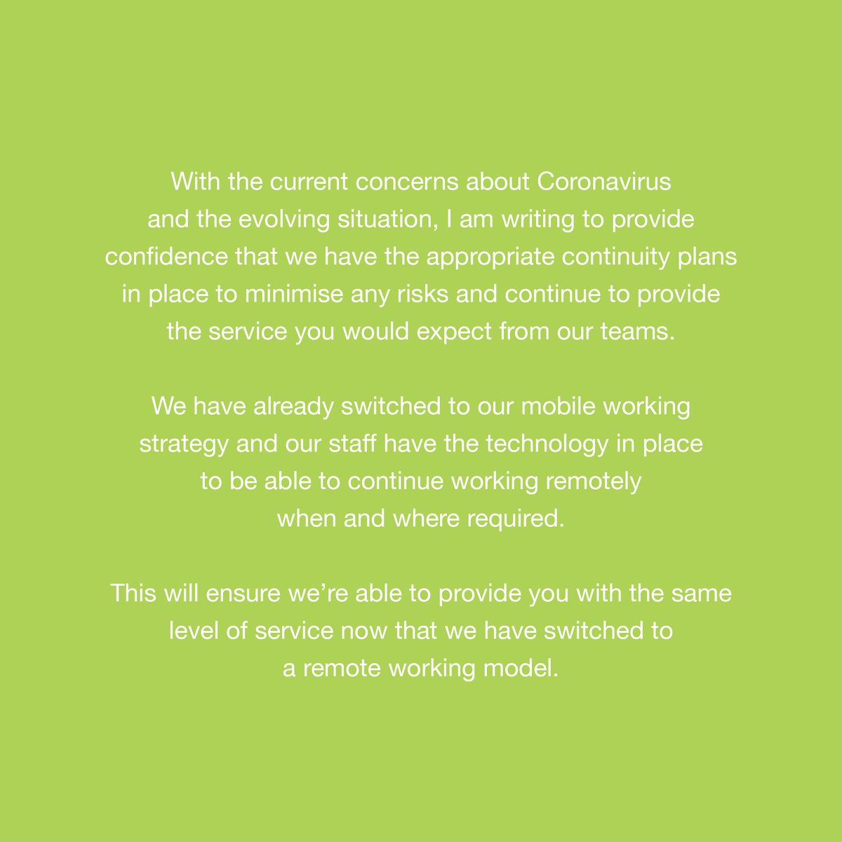 PMI_Insurance's tweet photo. An update regarding Coronavirus (COVID-19) from our Chief Executive. https://t.co/tXiyYcODw5