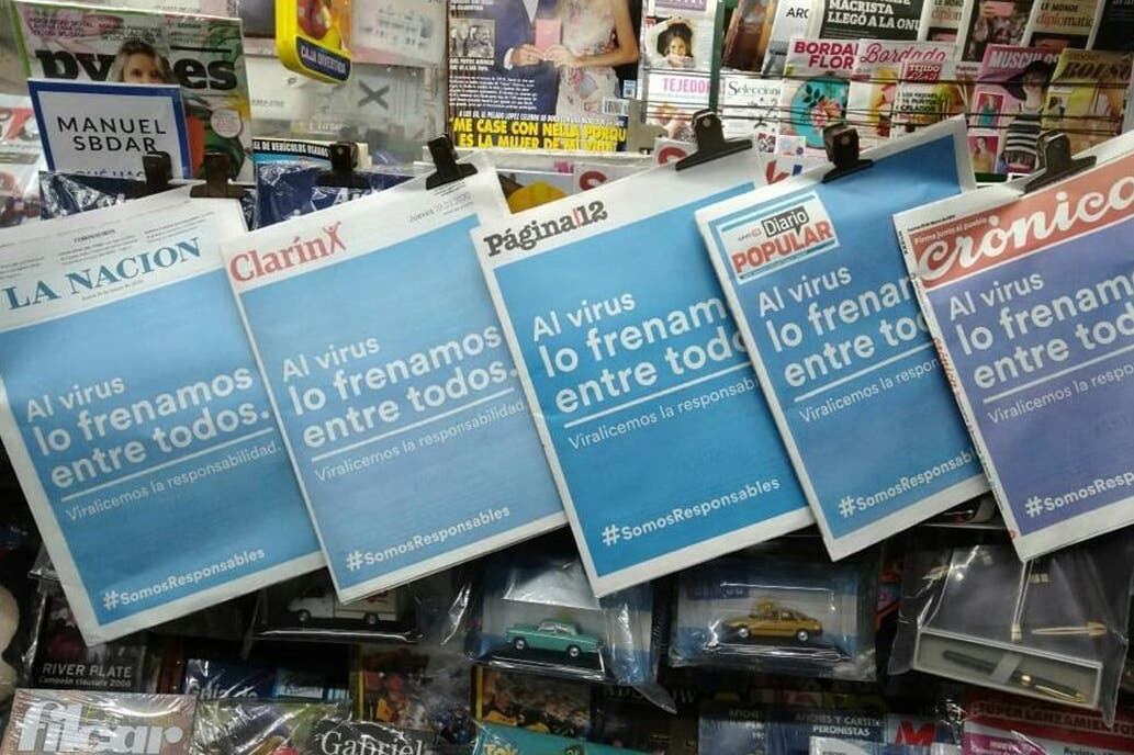Vean este impresionante ejemplo en Argentina del espíritu de colaboración y propósito unido que se necesita para superar esta crisis. Todos los principales periódicos con el mismo mensaje. Un ejemplo para emular.