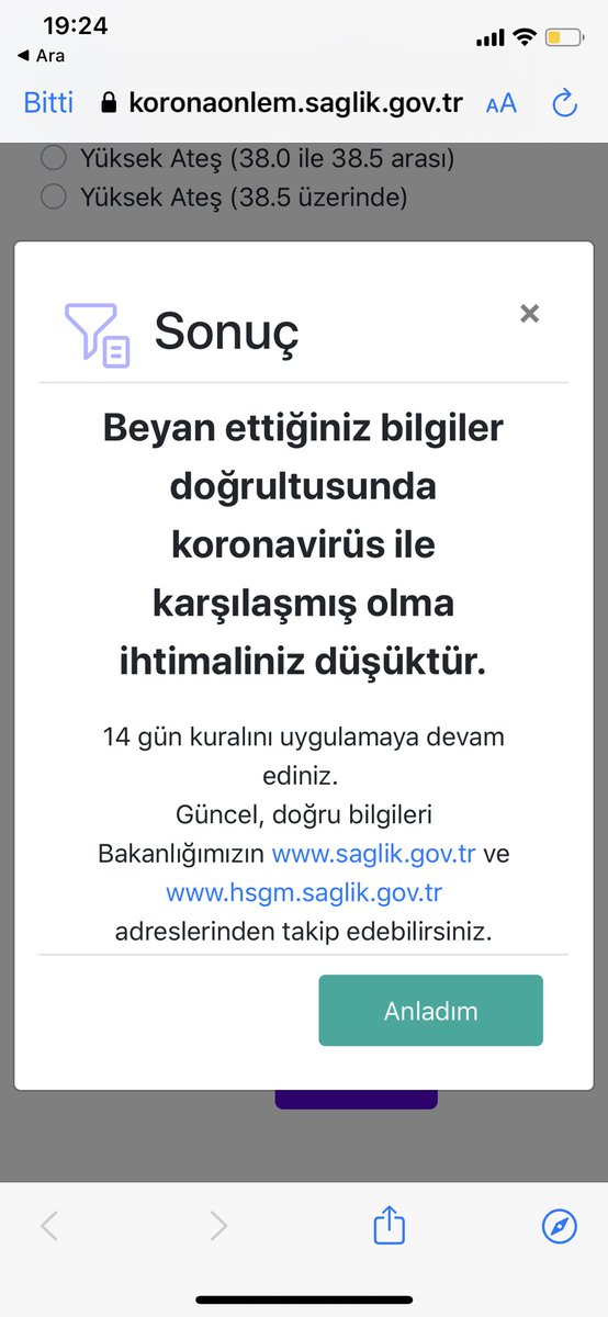 eteemre's tweet photo. 1 dakikanızı ayırın ve Online #Koronovirus testinizi yapın. Bu güzel çalışma için aldıkları erken tedbirlerle süreci ilk günden beri iyi yöneten başta Sn Bakanımız @drfahrettinkoca ve Bakan Yrd. @suayipbirinci bey olmak üzere emeği geçen tüm bakanlık çalışanlarımızı tebrik ederim https://t.co/UlMRRxwB6u