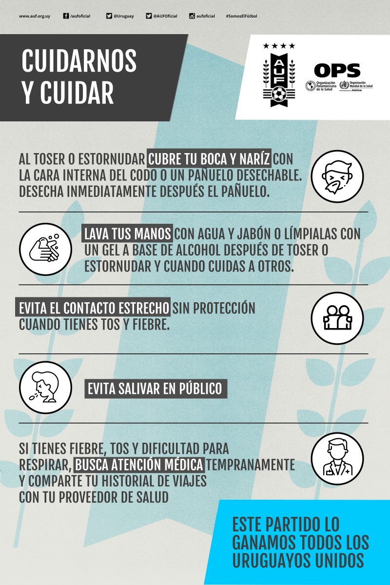 AUFOficial's tweet photo. 💪🇺🇾🌎ℹ
¡Cuidarnos y cuidar!
#JuntosPodemos #SomosElFútbol
#YoMeQuedoEnCasa  
#Coronavirus 
#COVID19 https://t.co/pP5Q0helN4