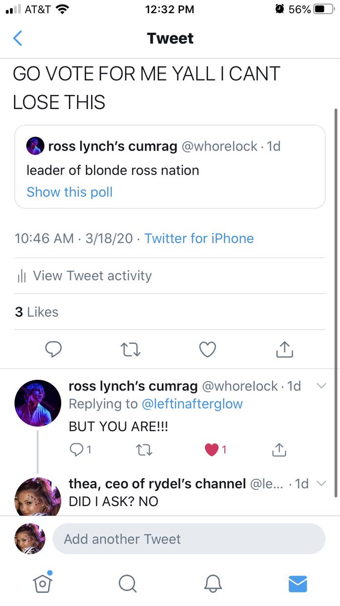 when lee and i (the tde wildin leaders WNRJWKNR) got into a fight about who leads blonde ross nation. literally no one asked but anyways.