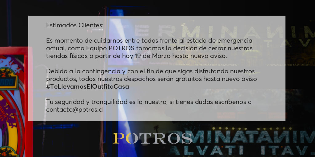 tiendas_potros's tweet photo. Ante la afectación por el COVID-19, les informamos que a partir de hoy nuestras tiendas permanecerán cerradas hasta nuevo aviso. Cualquier información la estaremos comunicando a través de nuestras plataformas sociales. Cuídense🙌🏻 #QuedateEnCasa #TeLlevamosElOutfitaCasa #Potros https://t.co/1D4oOYP92P