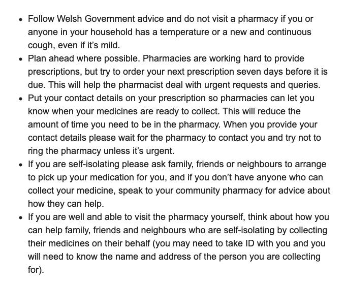 📢Simple steps to help your pharmacy help you📢
The Chief Pharmaceutical Officer for #Wales today set out five simple steps everyone can take to get the right support from their community pharmacy during the #coronavirusuk outbreak.
You can read them here👇🏾
