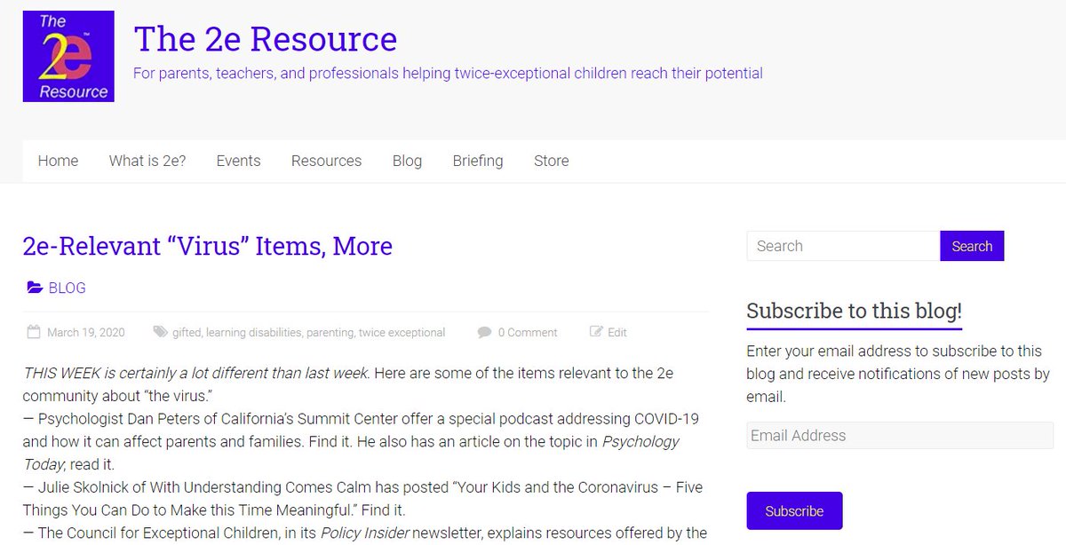 NEW BLOG ITEMS, mainly items/resources for the "virus" that are relevant to the 2e community. #2ekids 2eresource.com/2020/03/19/2e-…