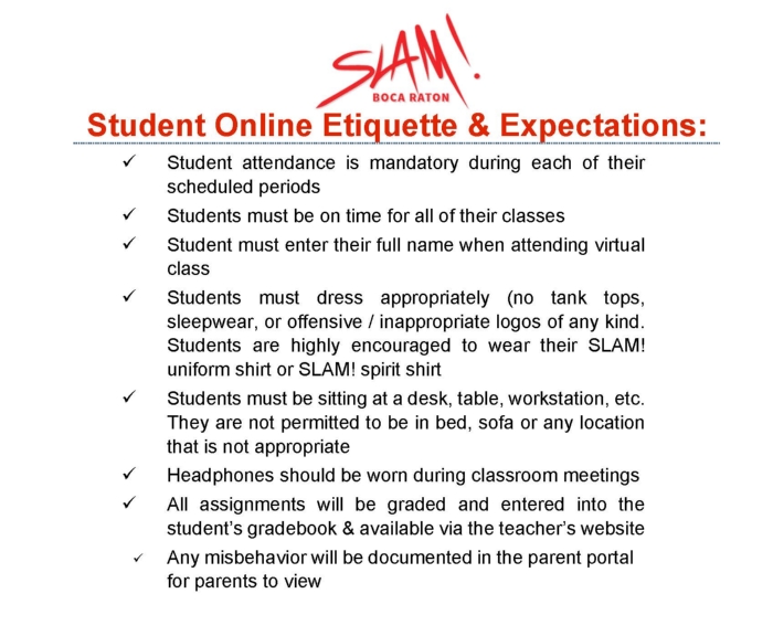 SLAMBoca's tweet photo. Virtual Classroom Expectations &amp; Etiquette for Students https://t.co/WGqTG2N3pb https://t.co/3gdw5AlPvt