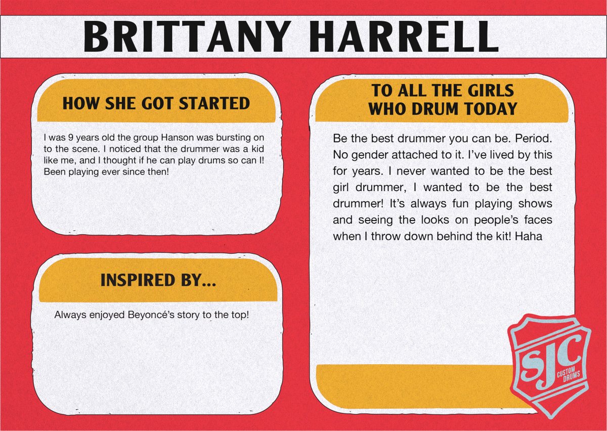 SJCdrums's tweet photo. Featured Fam: Brittany Harrell of @veara! Thanks for representing SJC and sharing your story Brittany! #womenshistorymonth https://t.co/j31iL2dfru