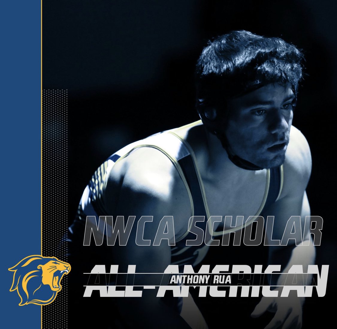 NWCA Scholar All-Americans! GPA of 3.2 or above, in half the team competitions, and at least .67 win percentage. Dinger, Gagliano, Giordano, and Rua each earn their 2nd career honor. #tcnj #tcnjtoday #LionStrong
