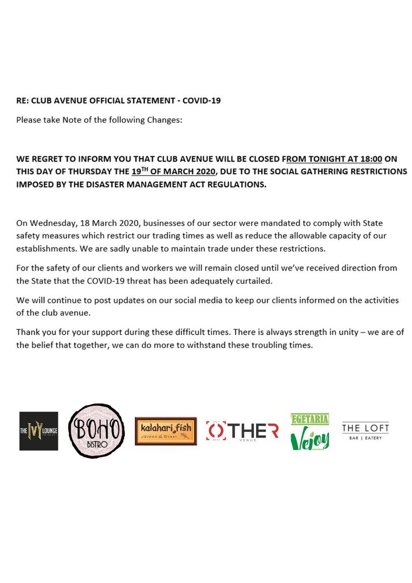 theloft_za's tweet photo. Dear Loft compatriots- status on COVID-19 and schedules for us 📄 https://t.co/z9Oi5EVgkR