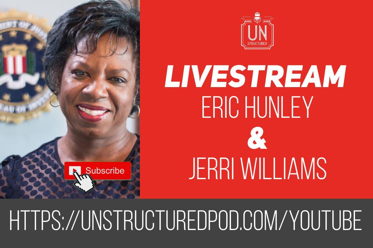 hunleyeric's tweet image. New Livestream today at 5:30 PM EDT! 
FBI Agent Jerri Williams joins to chat about Myths and Misconceptions of the FBI
Bring your questions! You shape the content!

Video: unstructuredpod.com/youtube
Audio: unstructuredpod.com/audio

#podbeanlive #FBI #UnstructuredPod #erichunley