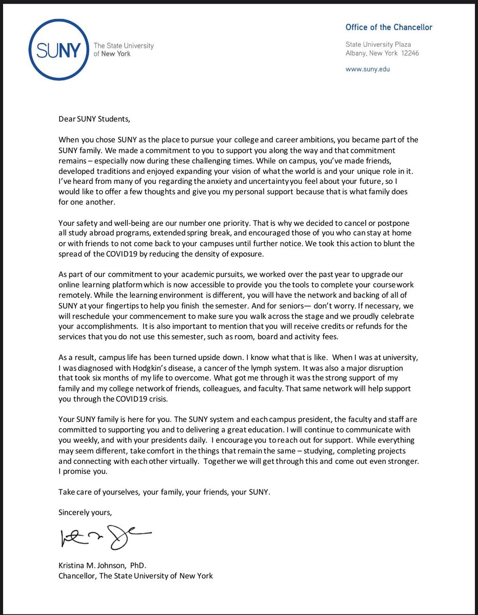 Fredonia_SA's tweet photo. A brief message from the office of Chancellor Johnson https://t.co/pQ4Hd8fSk2
