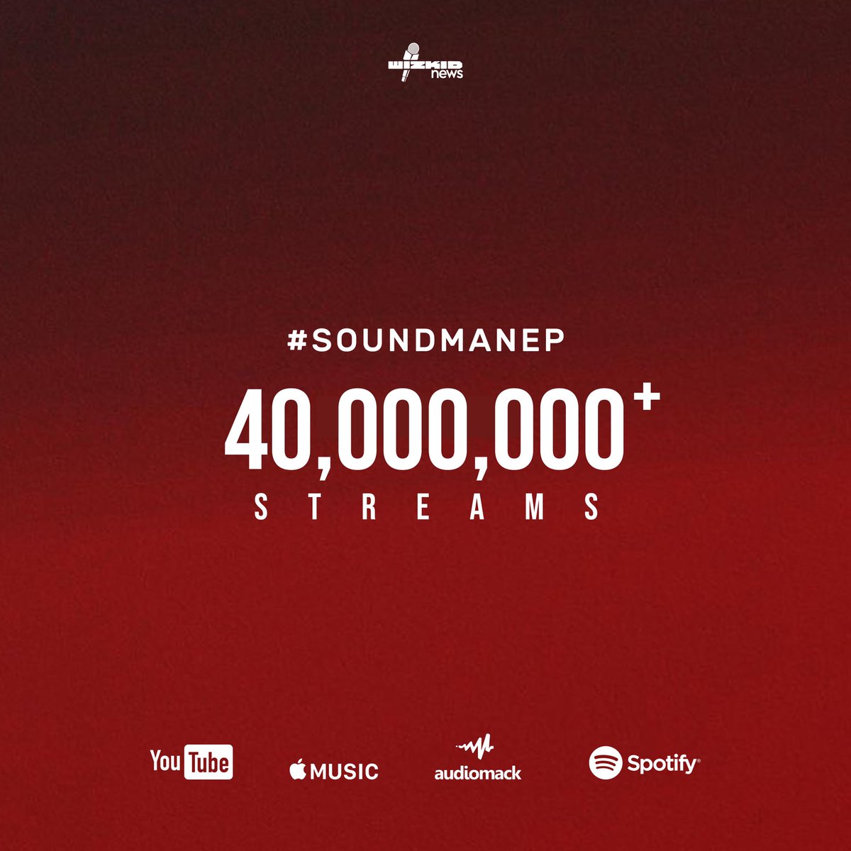 WizkidSource's tweet image. STARBOY’s #SoundmanEP has hit a combined total of 40,000,000+ streams across YouTube, Apple Music, Audiomack, and Spotify! 

Let’s hit 50m then 100m! Can we do it? 😎

Keep streaming: youtube.com/playlist?list=…