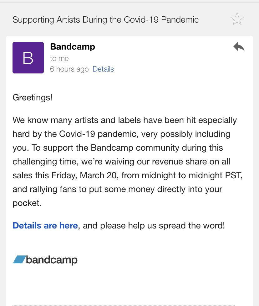 <a href="/Bandcamp/">bandcamp</a> truly is one of the greatest music platforms available today. There are so many amazing bands out there that could use your support. Now is the time to knock out some of that wishlist. We’ve added some of our recommendations if you need any.. #Bandcamp #FuckCoronaVirus