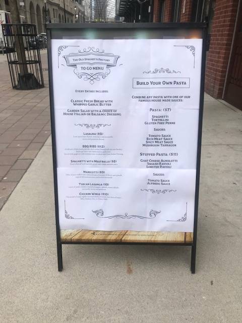 OldSpaghettiTO's tweet photo. While we are temporarily closed for dine-in service, we are still providing delicious take-out everyday from 4pm-8pm! Come grab some today! 🍝
- - - - - - - - - - - - - - - 
#oldspaghettifactorytoronto #torontorestaurants #toronto #takeout #yummy #torontofood #spaghetti #pasta https://t.co/24O6vmYX6t