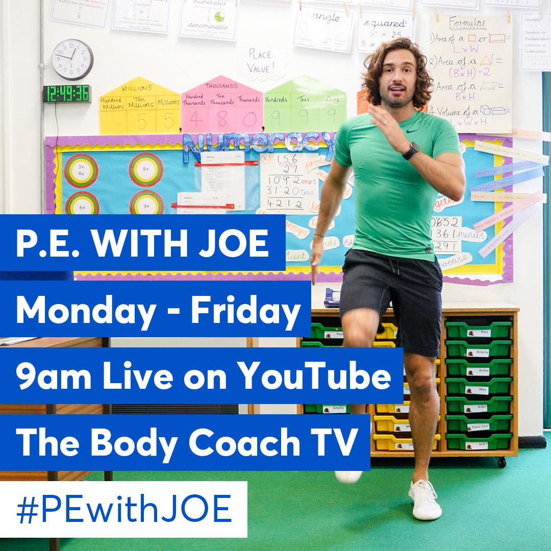 "PE With Joe" starting Mon at 9AM on my <a href="/YouTube/">YouTube</a> channel 🙌🏻 Daily live workouts for kids 😀

Please share this with as many people as you can ❤️

Our kids need this more than ever. Share it on your stories, your wall, your Twitter, WhatsApp and school newsletters 
#PEWithJoe