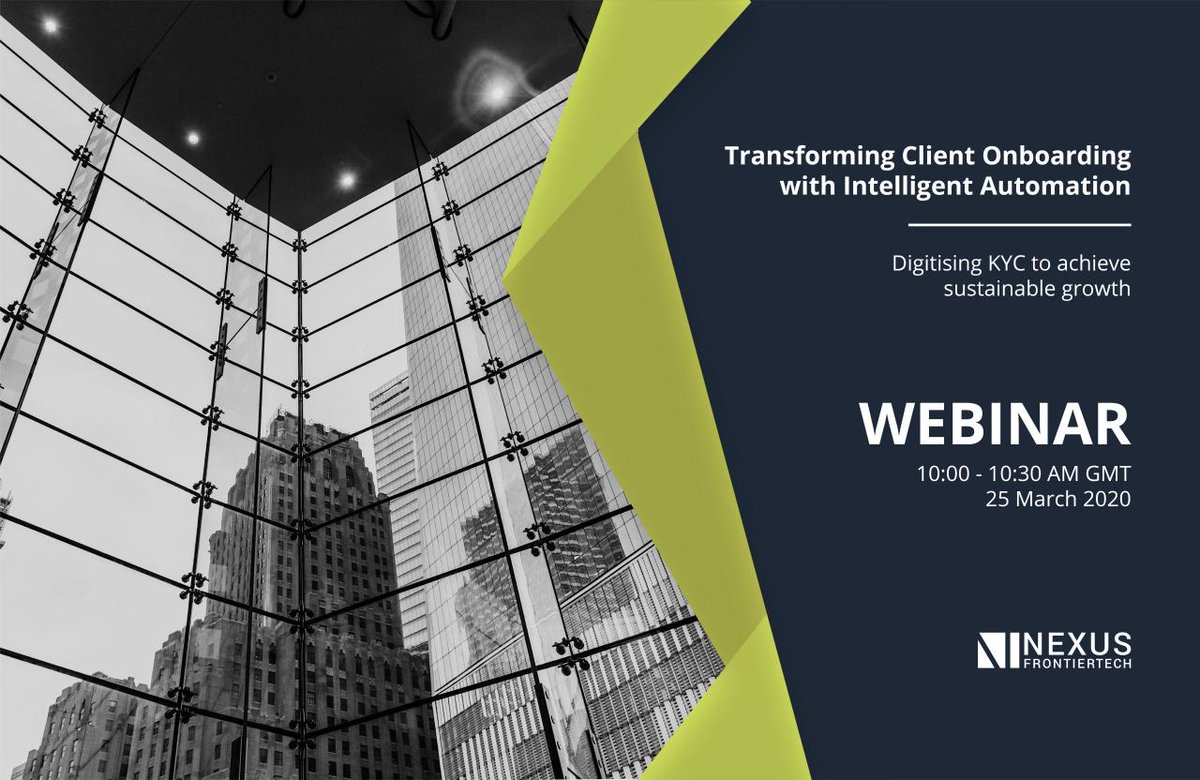 NexusFrontier's tweet photo. Join us on March 25th for a free #webinar, where our Co-founder, Terence Tse will demonstrate step by step how #ProcessAutomation addresses KYC challenges while aligning with business growth objectives. https://t.co/RoFiNeI0Ee

#IntelligentAutomation #Onboarding #KYC https://t.co/Gky1eZxWWL