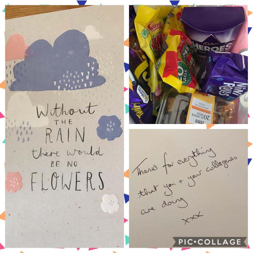There really are some lovely people in our community. 

Thank you card and treats delivered to my door for Team Infection Prevention 🙃

<a href="/oreillynic/">Nicola O'Reilly</a> <a href="/CliveGraham14/">Clive Graham</a>