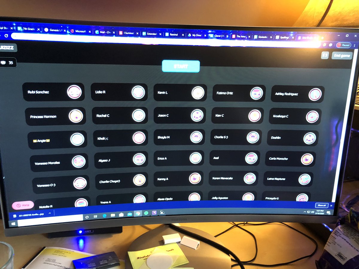 Students logged in to live game on Quizizz to review our last unit!  38 were able to join and compete against each other!
