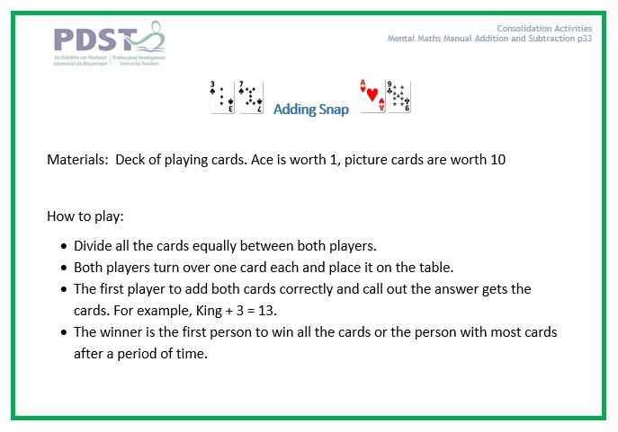 OidePrimarySTEM's tweet photo. Love card games? We certainly do!! Check out this game to develop &amp; practice addition facts. Suitable for everyone in the family. #mathsisfun #Covid19 #edshareie https://t.co/Ya4LJuSR1M