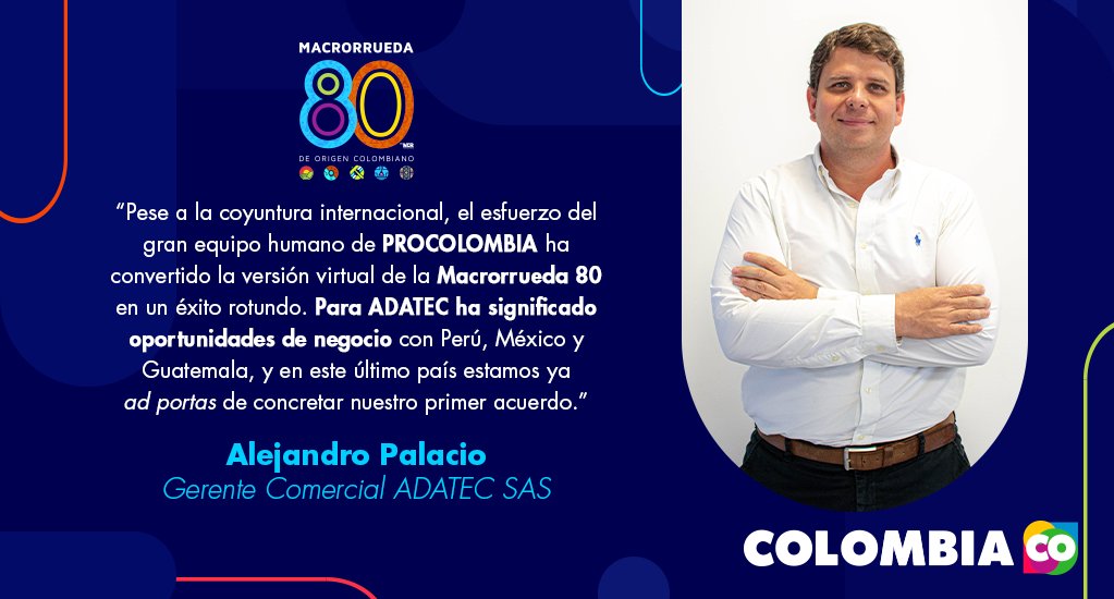 PROCOLOMBIACO's tweet photo. Así es la experiencia de #ADATEC 🇨🇴 en la #Macrorrueda80 virtual, un evento que a través de la innovación tecnológica busca lograr citas de negocios efectivas entre exportadores colombianos y compradores internacionales. Los negocios siguen adelante. https://t.co/jOnkt4S4WA