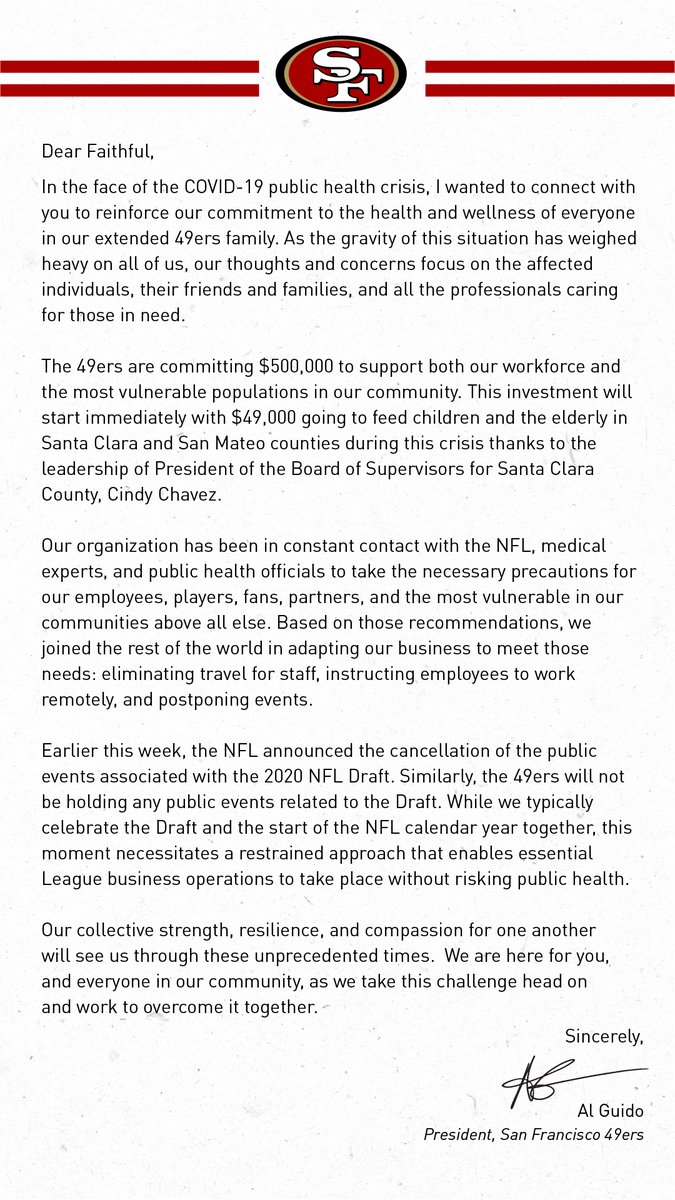 A message from 49ers President <a href="/AlGuido/">Al Guido</a>: