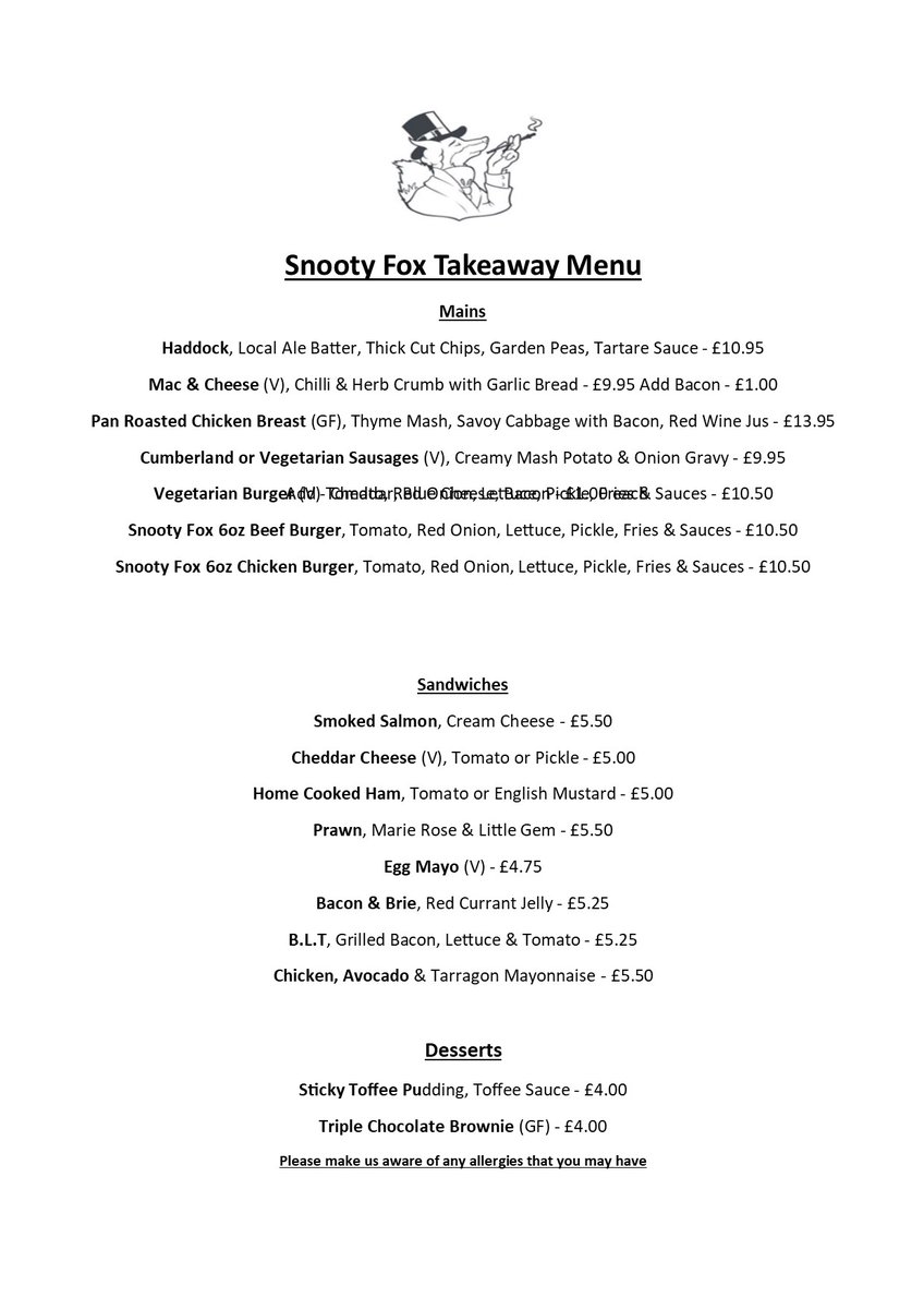 We are now offering a takeaway menu