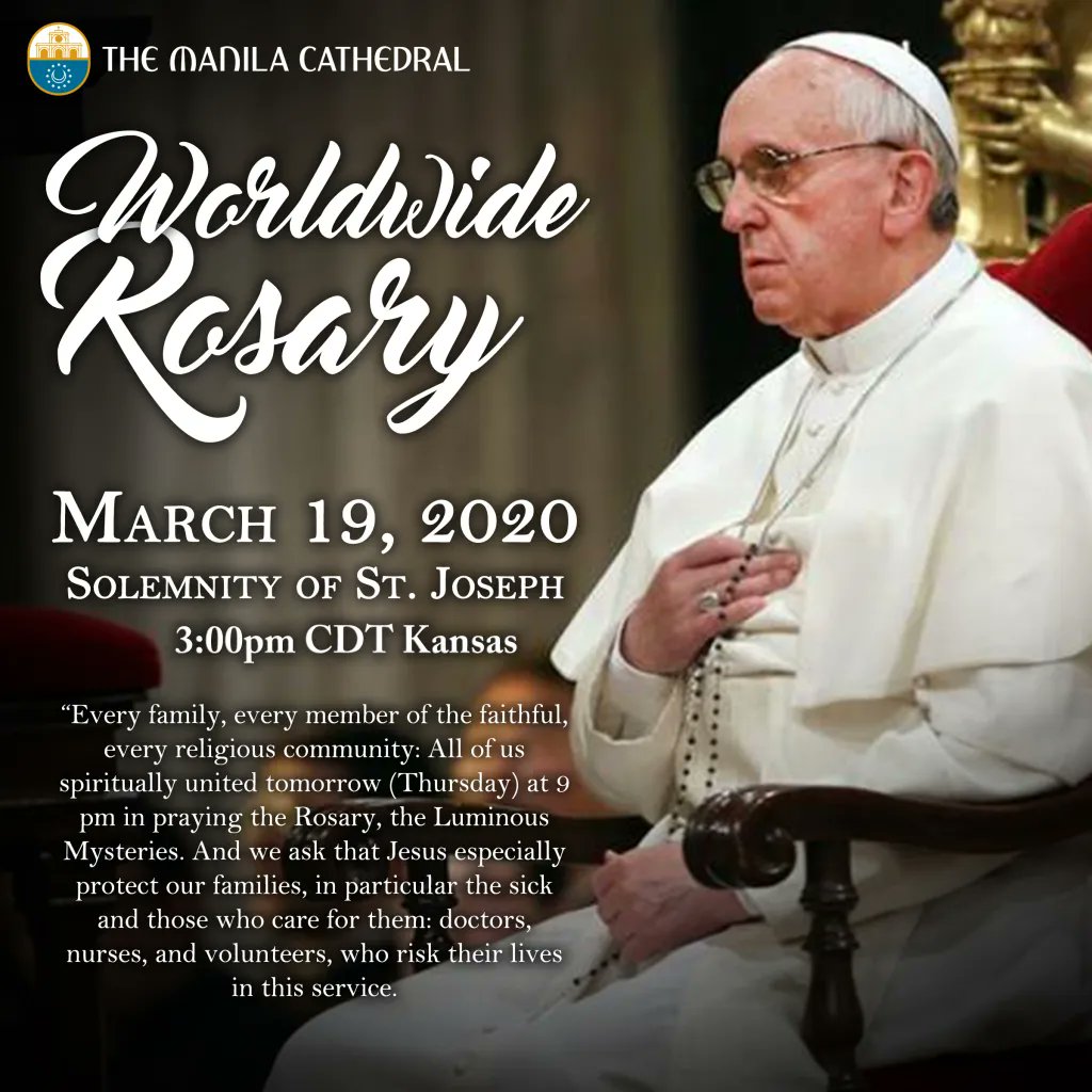 Join Archbishop Naumann, Pope Francis and Catholics around the world TODAY at 3 p.m. central time for a #rosary for the protection of families, the sick and those who care for them.

<a href="/SchoolofFaithKC/">School of Faith KC</a> will livestream the rosary with the archbishop here: youtube.com/watch?v=R4__WB…