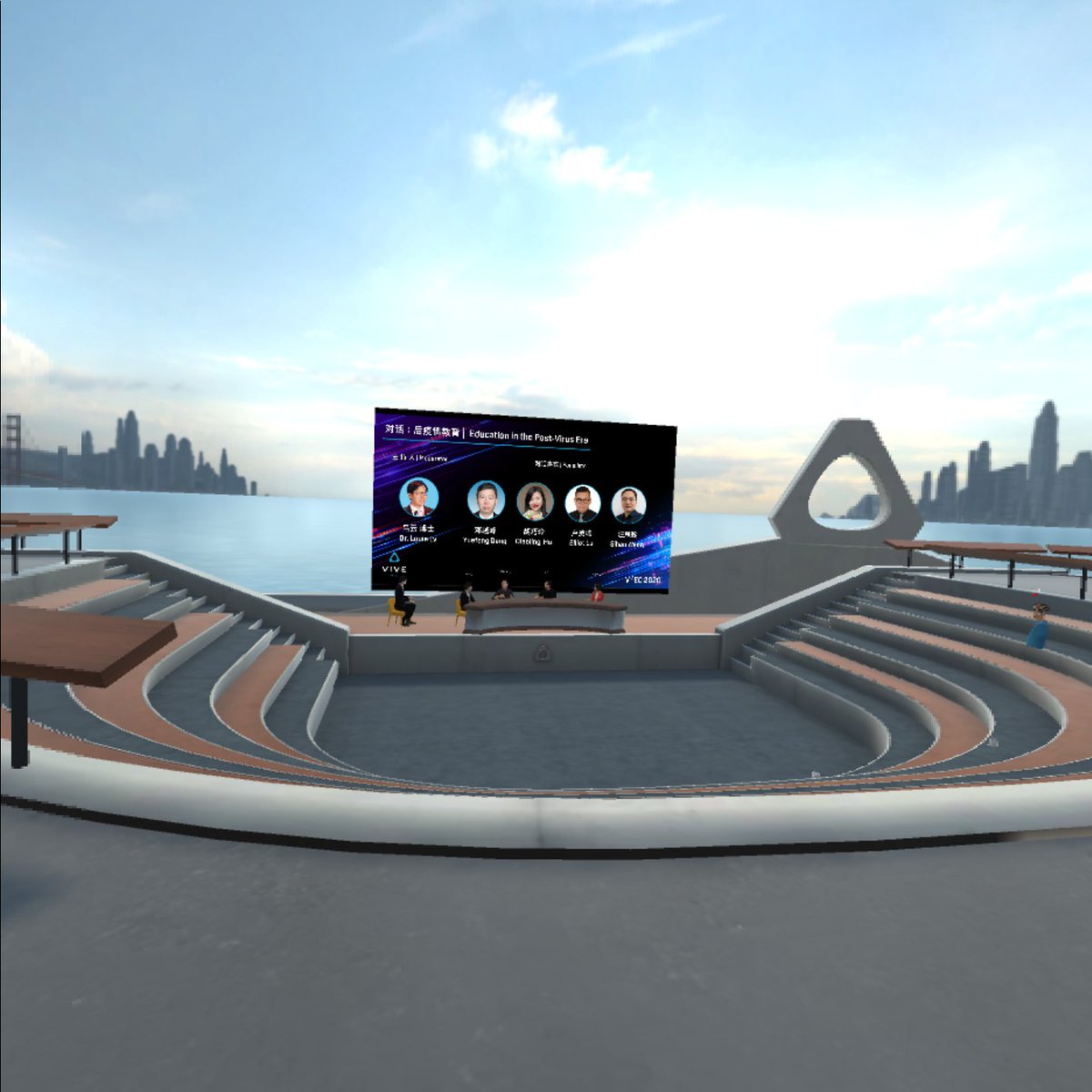 richardlai's tweet image. There’s space for improvement on the Engage VR platform. The videos lacked sound, sometimes the intro card got in the way of the slides; avatars’ heads stayed up when idle; and the event was cut short because Engage lost connectivity during the final panel. #V2EC #V2EC2020