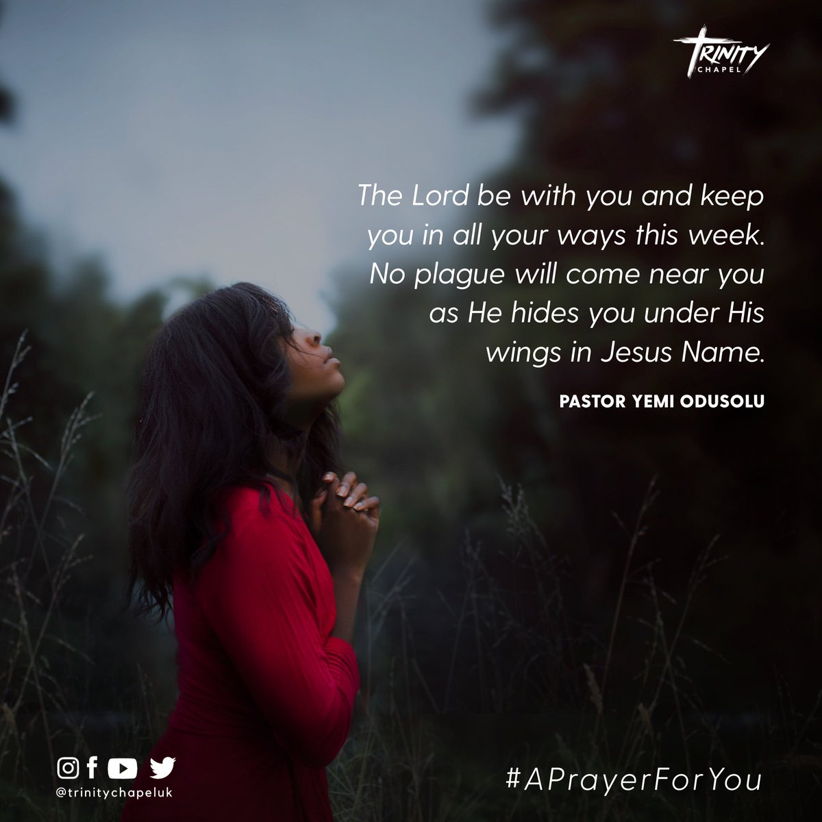 TrinityChapelUK's tweet photo. #APrayerForYou Sparks of Light, the Lord be with you and keep you in all your ways. No plague will come near you as He hides you under His wings in Jesus Name. Psa. 91:11. Please Keep safe out there. Use #sparksoflight #besafe #Psalm91 #PrayAlways https://t.co/JFAG6kNbIu