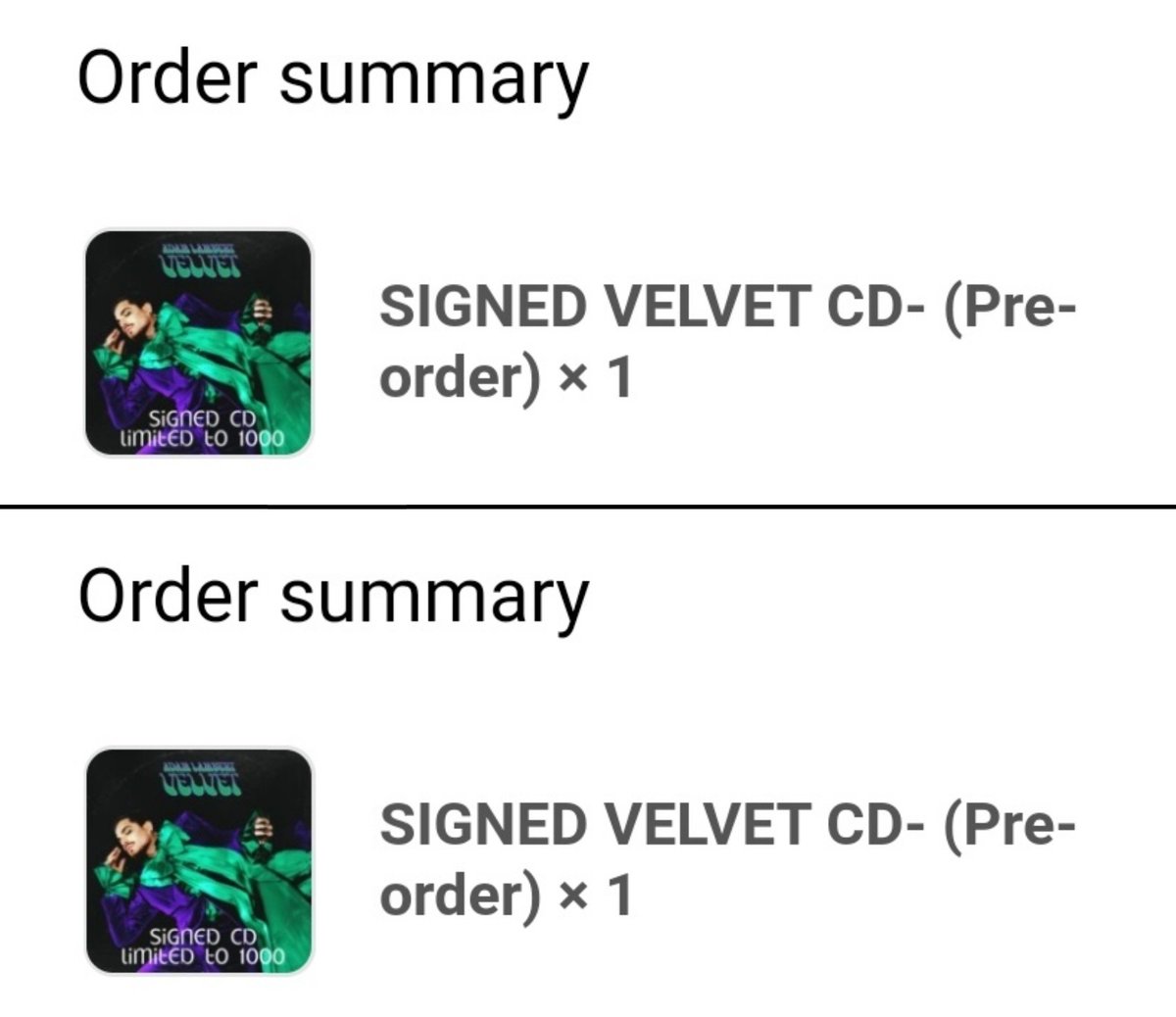 AdamL_Daily's tweet photo. INFO|Signed #VELVET vinyls and CDs are now available on @AdamLambert's official store:https://t.co/FxnJuk4JWj

We just got ours! 💓 https://t.co/xP2LIs9TZs