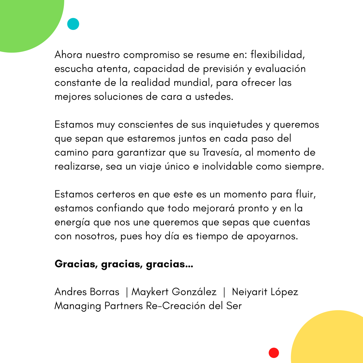 recrearse's tweet photo. Comunicado a toda nuestra familia Re-Creación del Ser | Es tiempo de apoyarnos. https://t.co/TvxfdjNWFd