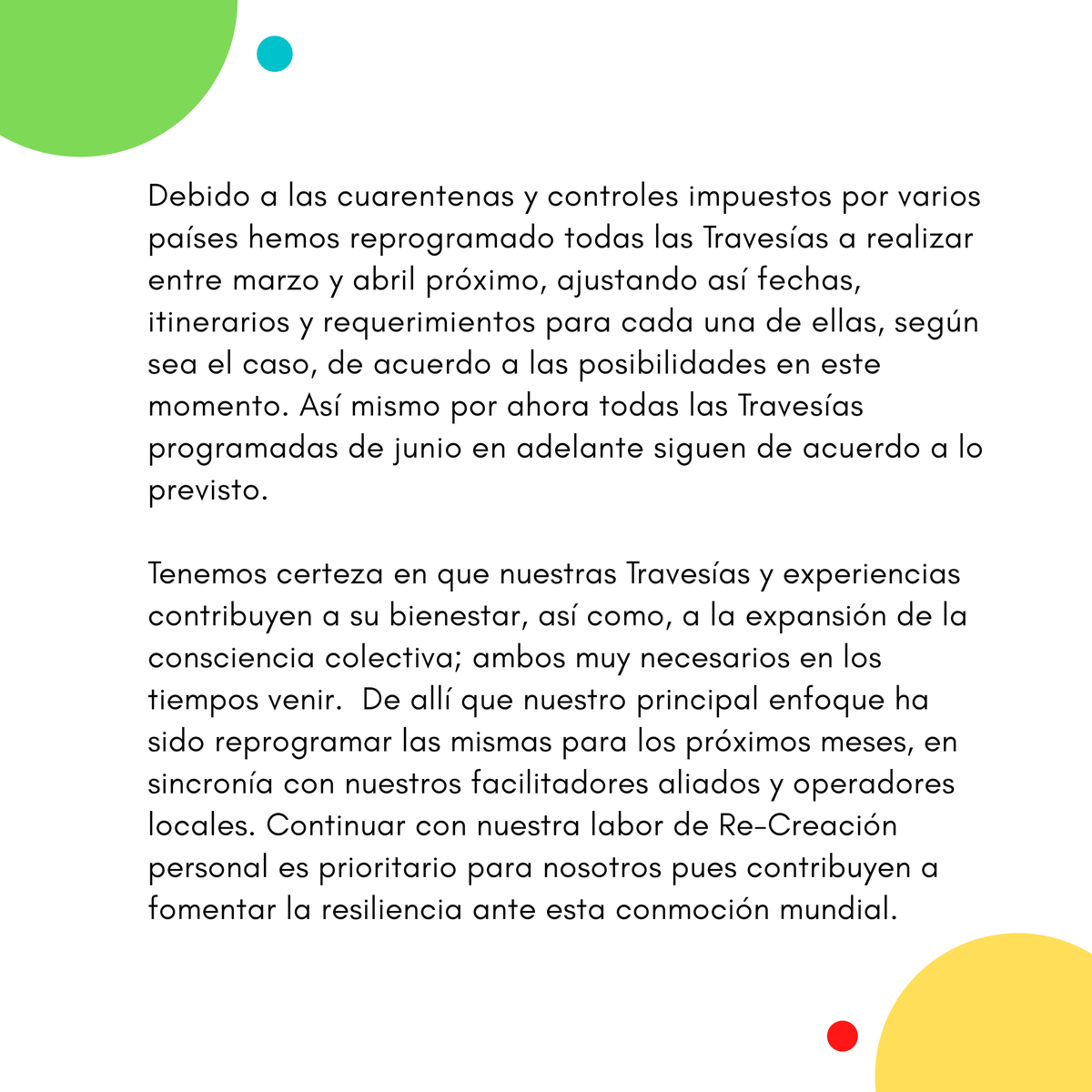 recrearse's tweet photo. Comunicado a toda nuestra familia Re-Creación del Ser | Es tiempo de apoyarnos. https://t.co/TvxfdjNWFd