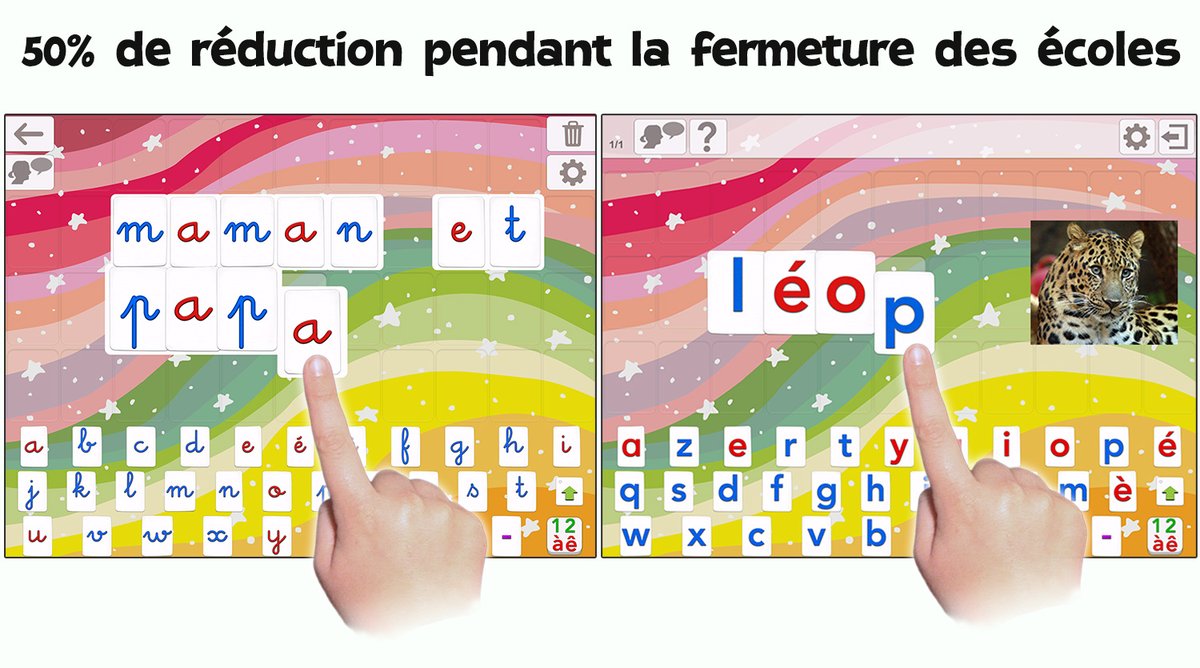 50% de réduction sur La magie des mots pendant la fermeture des écoles. Essai gratuite 24h puis 4,49€ (ou 1,49€/mois) iPhone/iPad : apps.apple.com/fr/app/french-… Google Play : play.google.com/store/apps/det…  La version payante pour les écoles est aussi à moins 50% apps.apple.com/fr/app/french-…