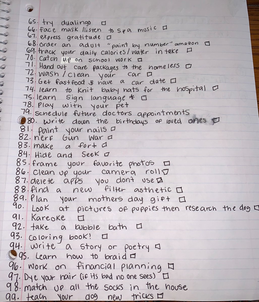 OceanLilllie's tweet photo. 100 things to do in quarantine. RT to save a life 😁 #corona https://t.co/vDGHQkotfS