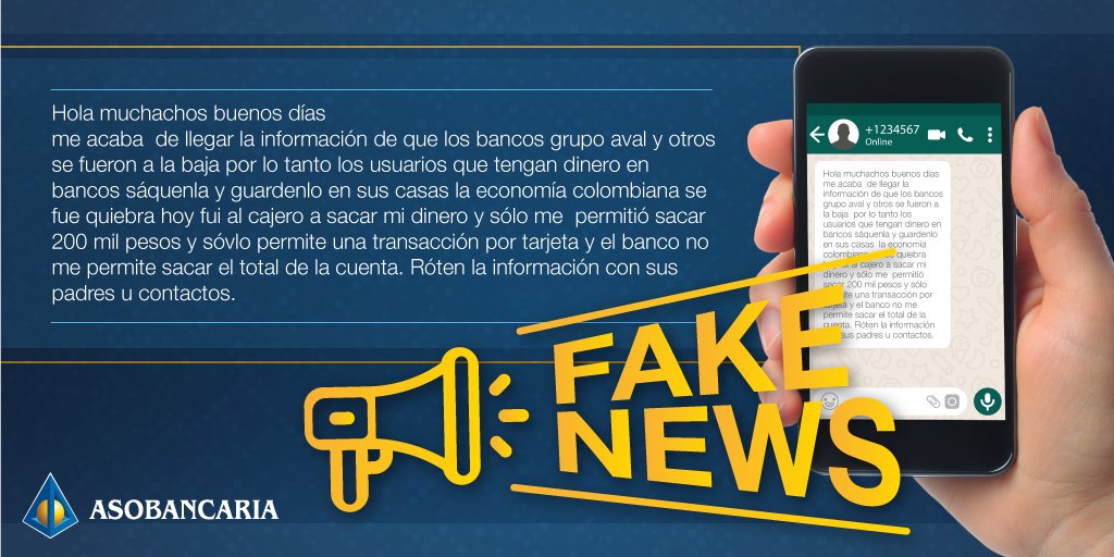 Asobancaria Colombia On Twitter Atencion La Difusion De Este Tipo De Mensajes Generan Panico Economico Esto Se Considera Un Delito Las Entidades Financieras Sin Comprometer Su Estabilidad Estan Listas Para Apoyar A