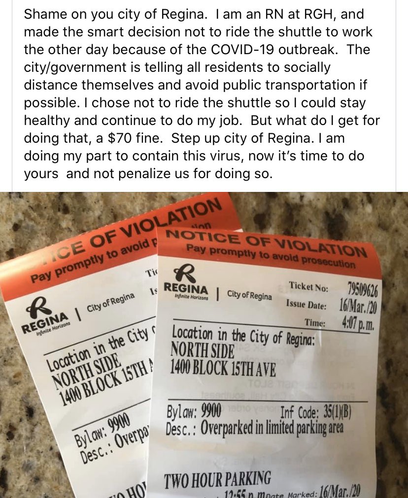 TA73's tweet image. Hey @CityofRegina how about you fuck off with the parking violations for RNs you bunch of scum bags ... in a time like this use your brains if you have any and keep the ticket book in your pocket you losers! @ctvregina @GlobalRegina