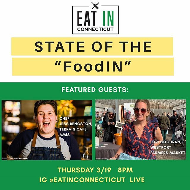 Eatin_ct's tweet photo. Please join @jesthechef of @terraincafe and @amistrattoria_ct talk about the state of CT’s dining scene TONIGHT at 8PM. She will be joined by Lori Cochran, Executive Director of the @westportfarmersmarket to discuss what they are doing to help their comm… https://t.co/yuWiKm2i44 https://t.co/t5hlaVvgaS