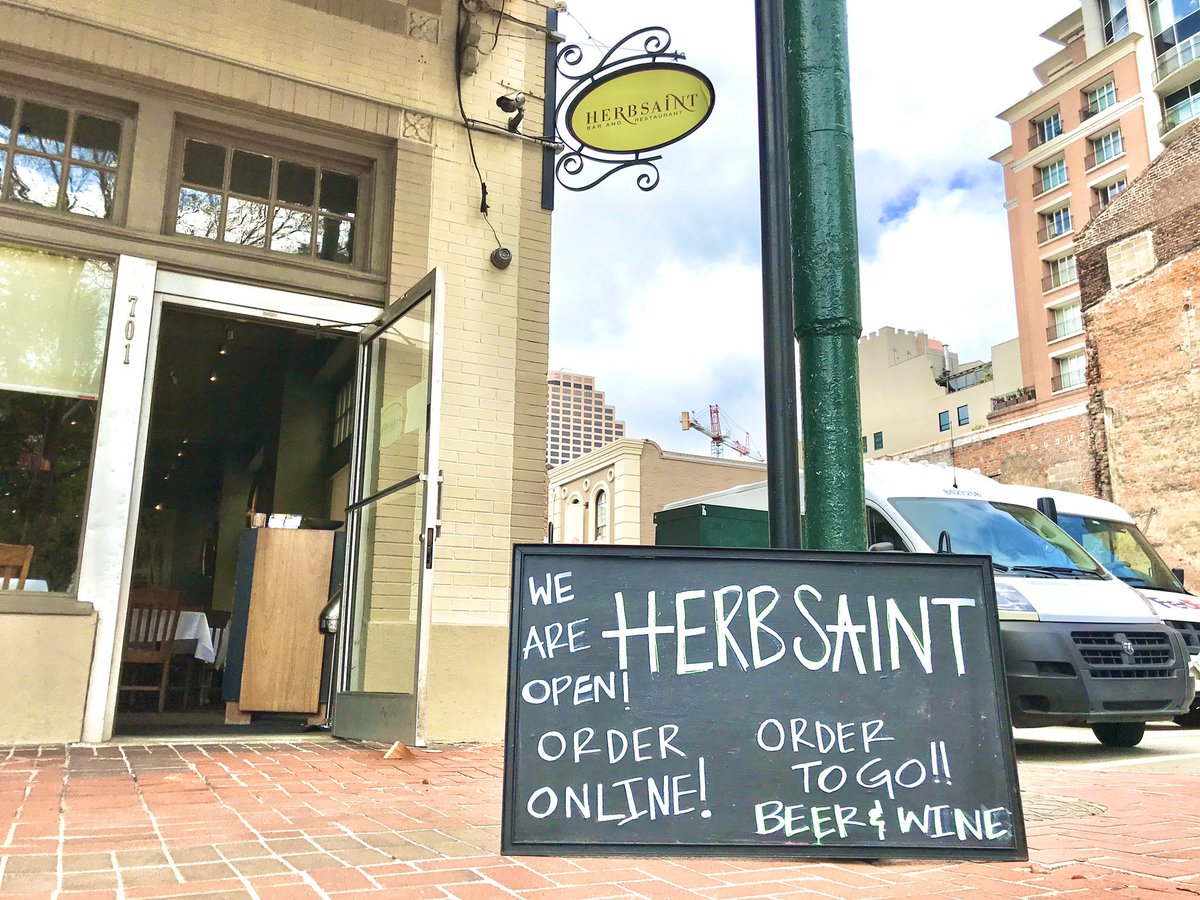 herbsaintdining's tweet photo. Thank you to all of our regulars who came by yesterday for To Go food and wine! Herbsaint is OPEN until 8 PM for take out- food, beer, wine- we’ve got you covered. Order online at https://t.co/LbvV1jwHHs or call us at 504.524.4114 https://t.co/r2rRatmkvo