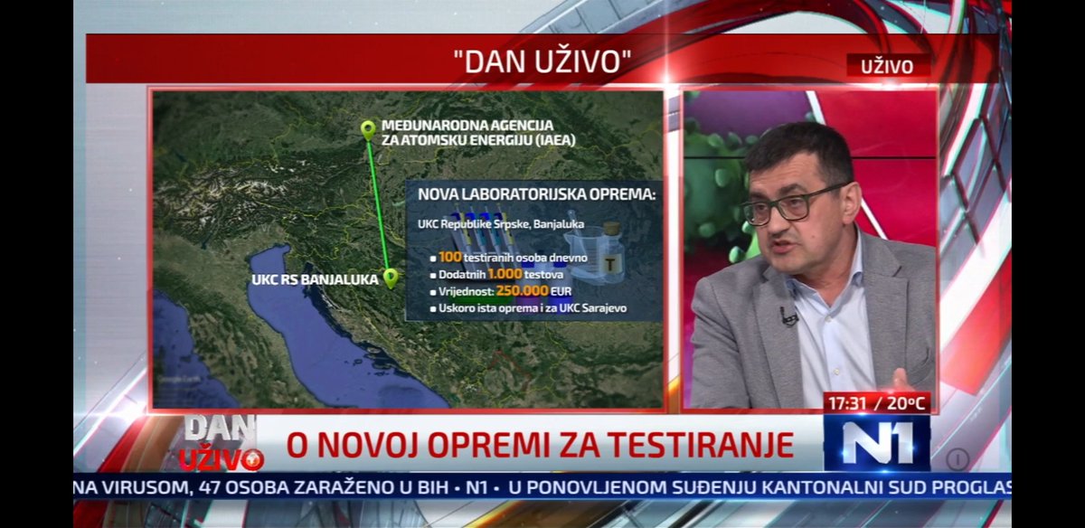 SinisaBencun's tweet photo. Učinili smo dodatne napore da, pored vrijedne #IAEA lab. opreme za detekciju #COVID19 i drugih virusa, u #BiH za 2 dana stigne 5500 maski a ubrzo i nekoliko respiratora iz Kine od dobrih ljudi iz #CNNC i CIRC. 👏 za DARNS koji je odradio svoj dio posla za 10! @N1infoSA #DanUzivo https://t.co/xg7qNNWztC